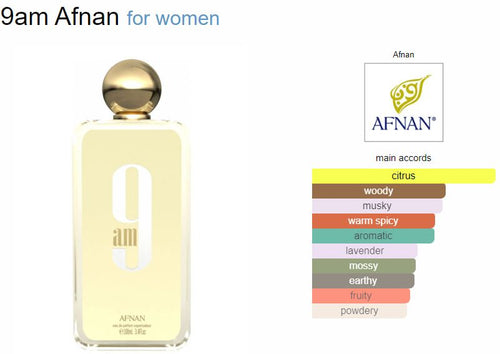 Afnan 9 AM Eau de Parfum Spray for Women 100ml 3.4 oz Fruity Floral Musky Fragrance