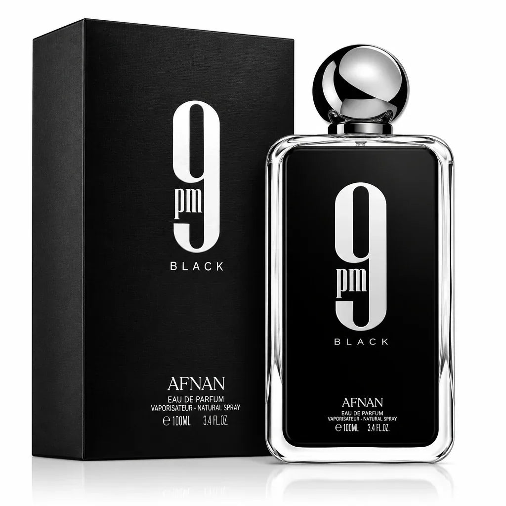 Afnan 9PM Black Eau de Parfum Spray for Men 100ml 3.4 oz Warm Sweet Spicy Fragrance